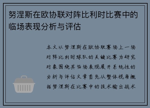 努涅斯在欧协联对阵比利时比赛中的临场表现分析与评估